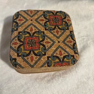 Anthropologie vintage vegan leather embroidered bohemian mini travel jewelry box